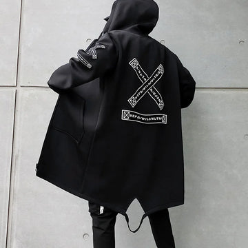 Men's Black Techwear Hooded Windbreaker Jacket