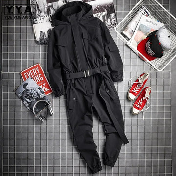 Men's Techwear Black Cargo Jumpsuit Multi Pocket Overalls