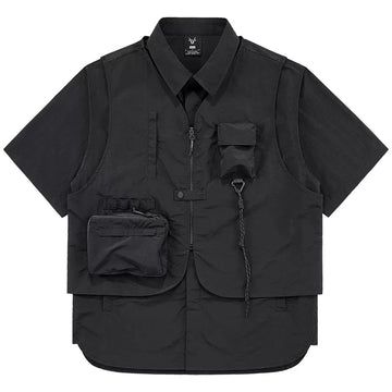 Men's Techwear Cargo Multi Pocket Two Piece Shirt Set