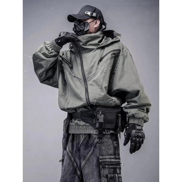 Men's Techwear Grunge Patchwork Hooded Jacket