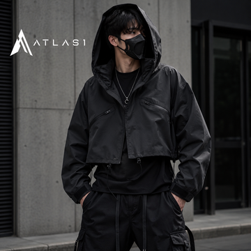 Techwear Hooded Tactical Short Windbreaker Jacket
