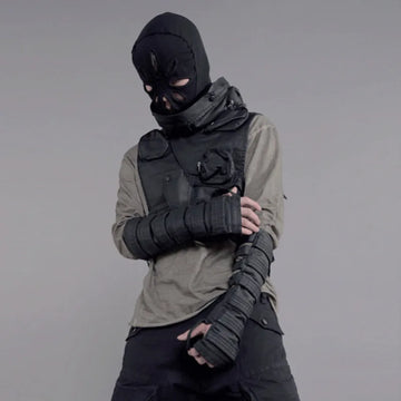 Techwear Punk Hollow Out Waxed Cotton Sleeve Gloves