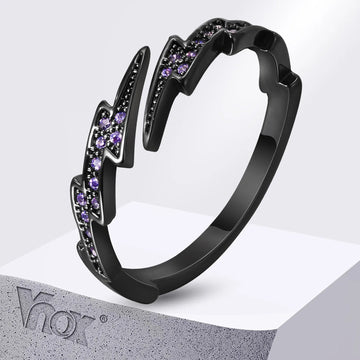 Gothic Black Lightning Purple Stone Open Ring - ATLAS 1