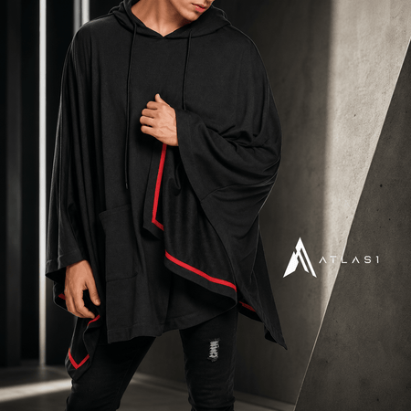 Men's Contrast Lines Techwear Hooded Poncho