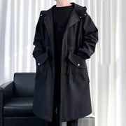 Men's Waterproof Long Rain Jacket Hooded Hiking Travel Rainwear