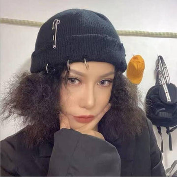 Oversized Pin Warm Knitted Techwear Beanie - ATLAS 1