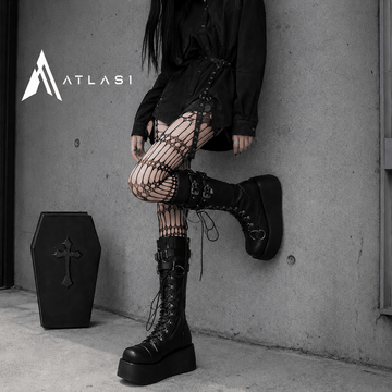 Women Punk Buckle Strap Mid - Calf Boots - ATLAS 1