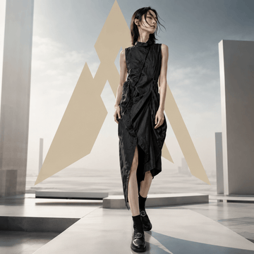 Women's Asymmetric Draped Techwear Maxi Dress - ATLAS 1
