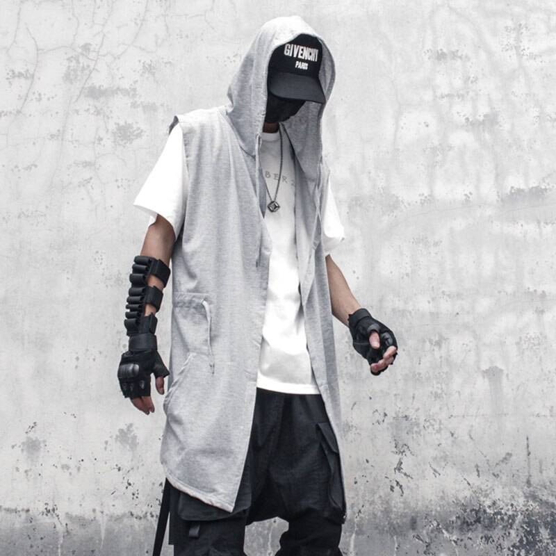 11 BYBB&#8217;S DARK Black Hooded Wizard Vest Coat Men 2021Autumn Summer Sleeveless Jacket Casual Men Coat Techwear WB184 