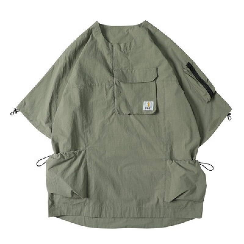 11 BYBB’S DARK 2021 Hip Hop T Shirt Men Summer Multi Pockets Oversize Tshirts Streetwear Functional Harajuku T-Shirt WB122 color: Green size: M 