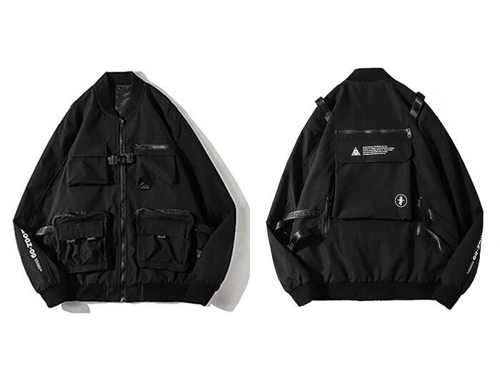 11 BYBB’S DARK Back Pocket Jacket Coat Men Embroidery Bomber Jacket Outwear Streetwear Solid Cargo Jacket Techwear Autumn Jacket color: black size: S 
