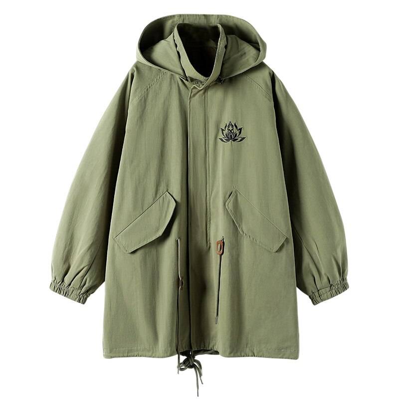 11 BYBB’S DARK Black Cargo Windbreaker Jackets Streetwear Men Flower Embroidery Jacket Hooded 2021 Loose Coats WB076 color: Green size: M 