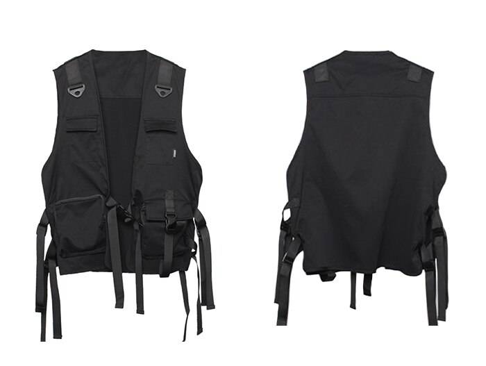 11 BYBB’S DARK Men Multifunction Tactical Sleeveless Cargo Vests Streetwear Buckle Ribbons Multi Pockets Vests Techwear Overalls color: black size: XL 