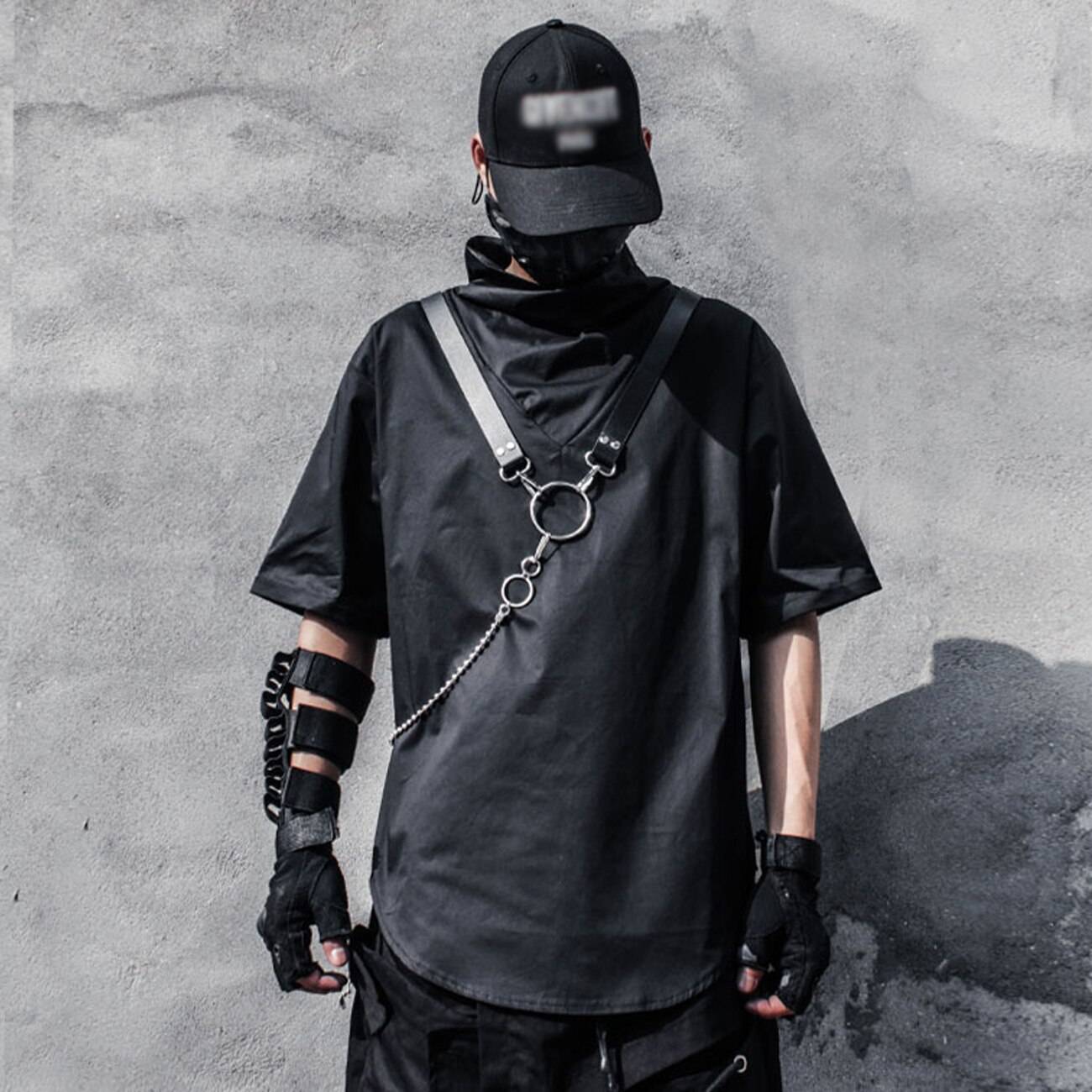 11 BYBB’S DARK Techwear Hip Hop T-Shirt Mens Tactical Function Summer Harajuku Tshirts Cotton Loose Short Sleeve Shirts Streetwe color: black size: L 