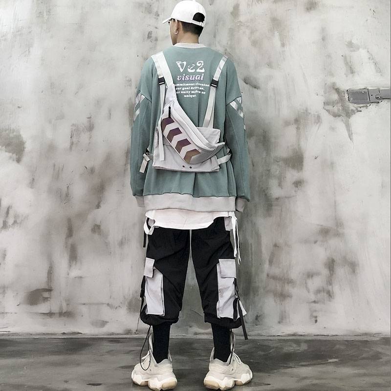 2019 Chest Bag for Men Waist Bag Canvas Fanny Pack Boy Street Reflective Crossbody Pack Casual Travel Bags Hip Hop Shoulder Pack 