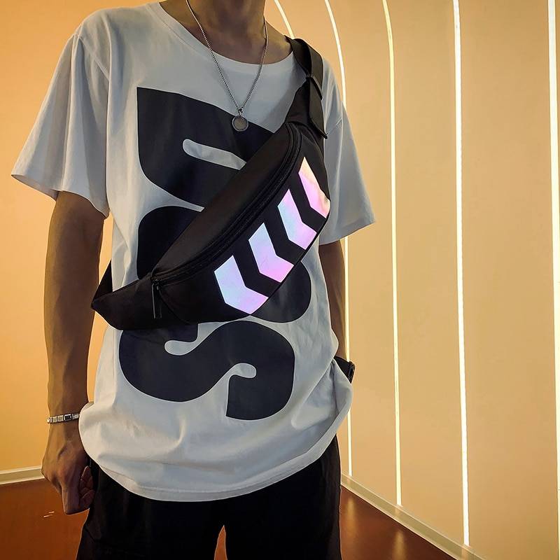 2019 Chest Bag for Men Waist Bag Canvas Fanny Pack Boy Street Reflective Crossbody Pack Casual Travel Bags Hip Hop Shoulder Pack 