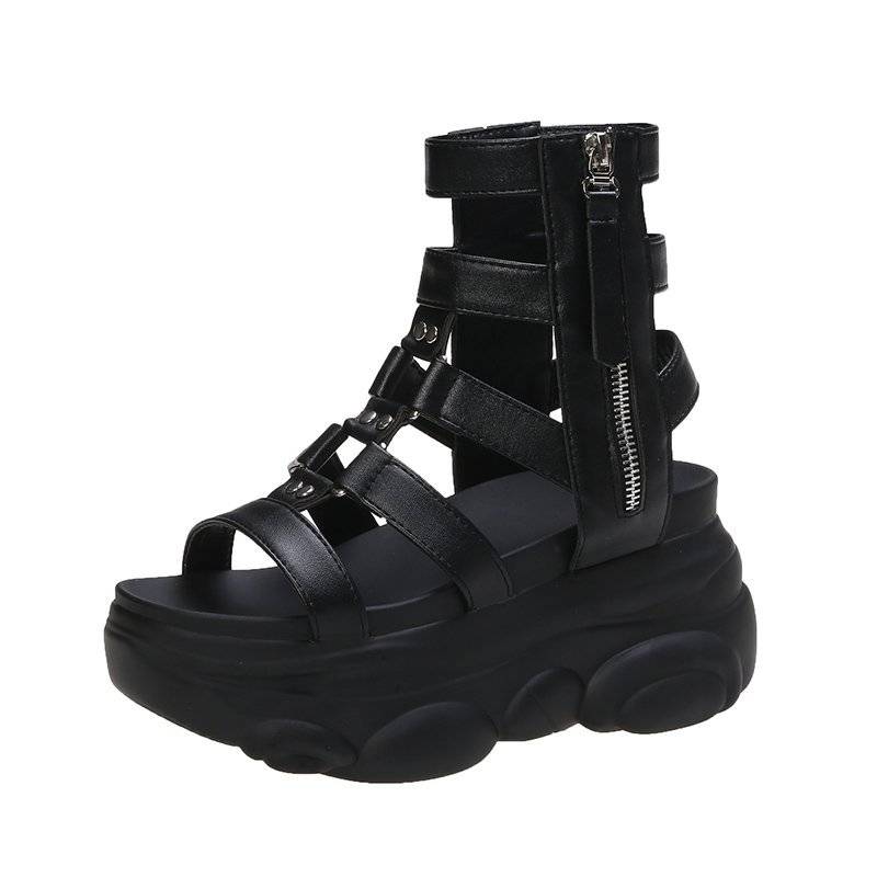 2020 New Fashion Leather Hollow Out Gladiator Platform Sandals Women Wedge High Heels Summer Shoes Woman Punk Chunky Sandalias 