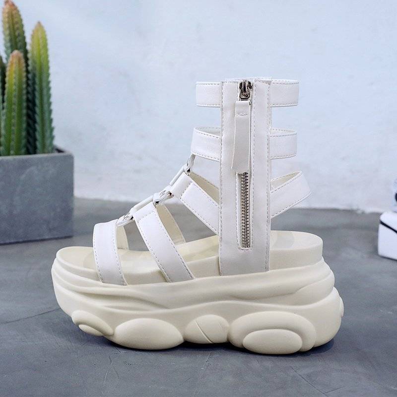 2020 New Fashion Leather Hollow Out Gladiator Platform Sandals Women Wedge High Heels Summer Shoes Woman Punk Chunky Sandalias 