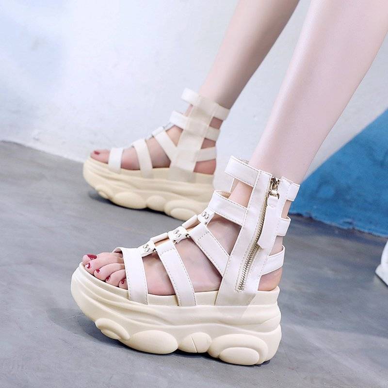 2020 New Fashion Leather Hollow Out Gladiator Platform Sandals Women Wedge High Heels Summer Shoes Woman Punk Chunky Sandalias 