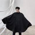 2021 Autumn Double Breasted Men’s Cape-type With Sleeves Windbreaker Coat Cloak Black Mid Length Oversized Trench color: black size: XL 
