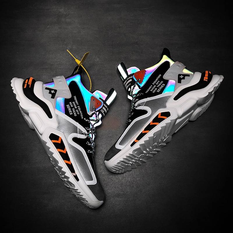 2021 Fashion Breathable Reflective Male Chunky Sneakers Lace-Up Designer Shoes Men High Top High Quality Casual Men&#8217;s Shoes 