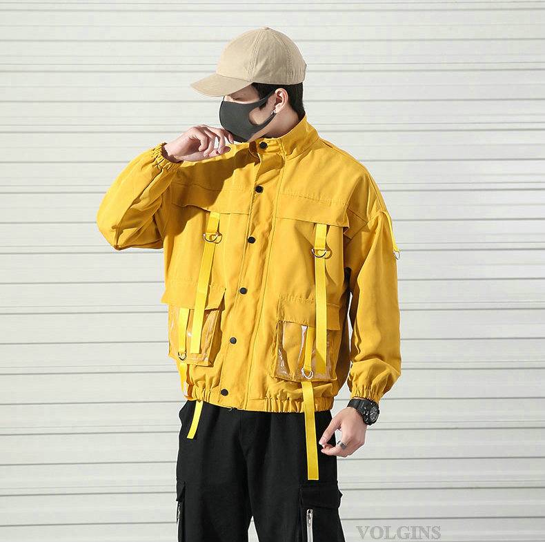 2021 Men Military Jacket Coats Casual Windbreaker Ribbons Pockets Men&#8217;s Overalls Bomber Jacket Hip Hop Streetwear Man Outwear 