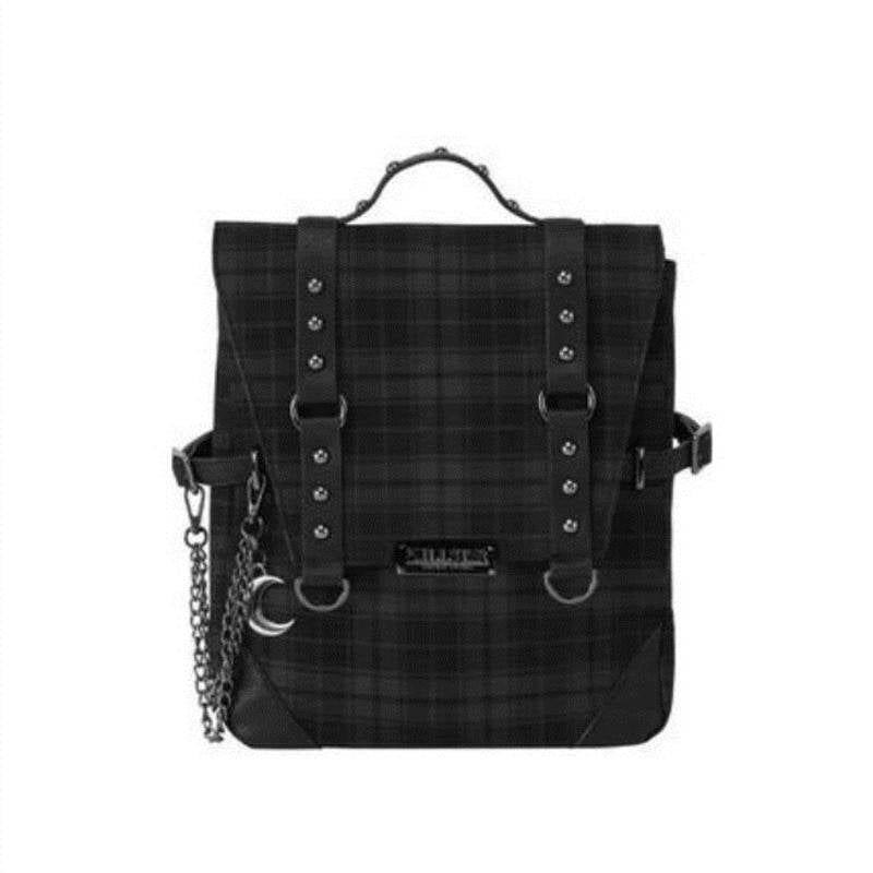 2021 Plaid Gothic Punk Rock Chain Backpack Women Techwear Goth Gothic Sac A Dos Mochilas School Bags For Teenage Girls Bagpack 