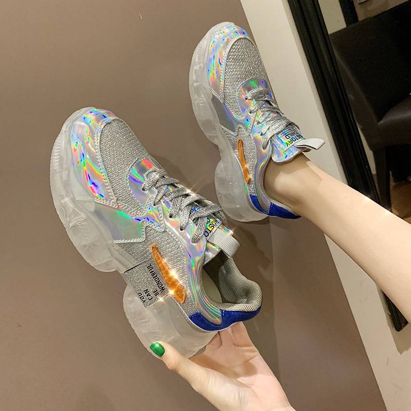 2021 Spring Trend Women Transparent Sneakers Harajuku Platform Woman Shoes Laser Jelly Casual Shoes Shining Shoes Running Shoes 