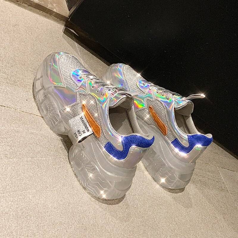 2021 Spring Trend Women Transparent Sneakers Harajuku Platform Woman Shoes Laser Jelly Casual Shoes Shining Shoes Running Shoes 