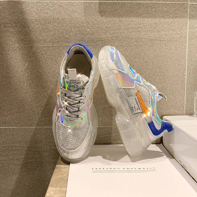 2021 Spring Trend Women Transparent Sneakers Harajuku Platform Woman Shoes Laser Jelly Casual Shoes Shining Shoes Running Shoes 