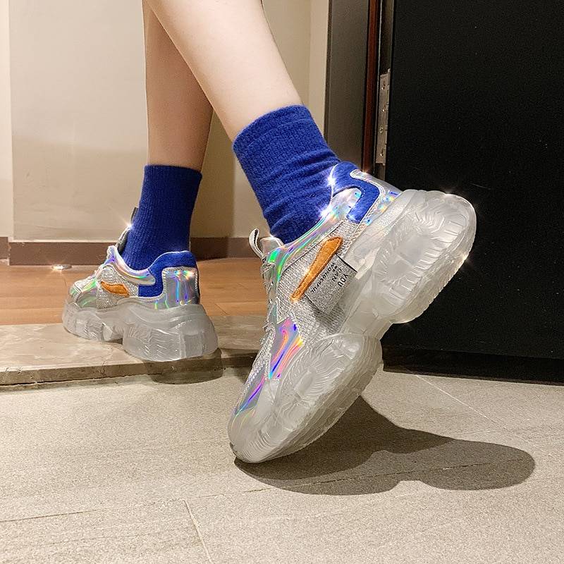 2021 Spring Trend Women Transparent Sneakers Harajuku Platform Woman Shoes Laser Jelly Casual Shoes Shining Shoes Running Shoes 