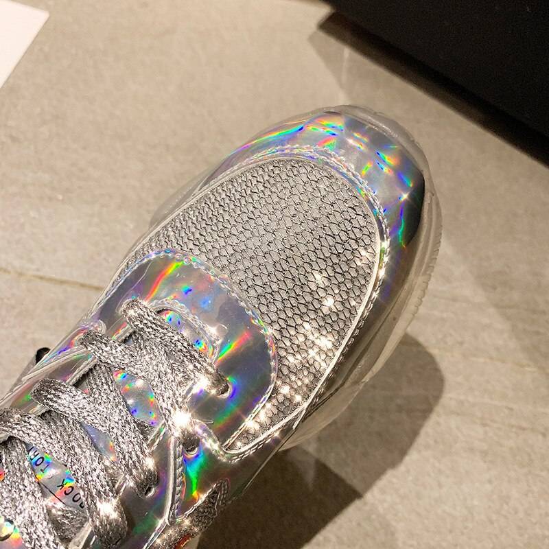 2021 Spring Trend Women Transparent Sneakers Harajuku Platform Woman Shoes Laser Jelly Casual Shoes Shining Shoes Running Shoes 