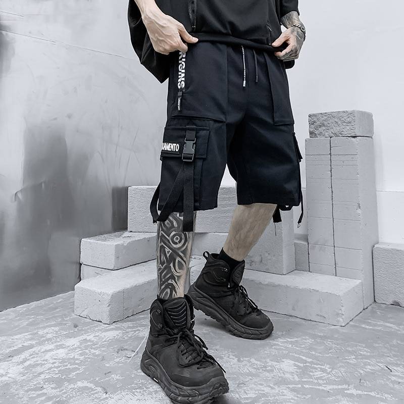 2021 Summer Shorts Cargo Pants Men Harajuku Fashion Streetwear Hip Hop Punk Male Trousers Ribbon Techwear Sport Military Clothes 