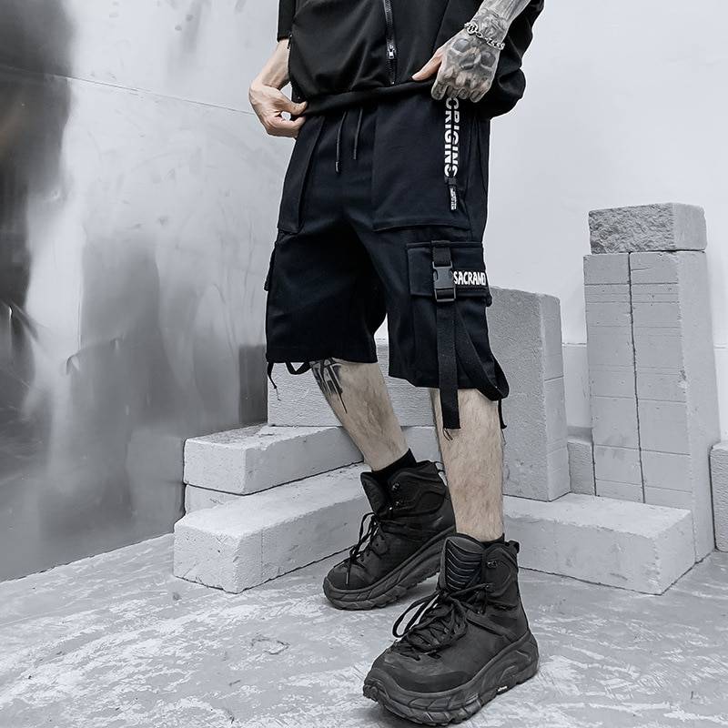 2021 Summer Shorts Cargo Pants Men Harajuku Fashion Streetwear Hip Hop Punk Male Trousers Ribbon Techwear Sport Military Clothes 