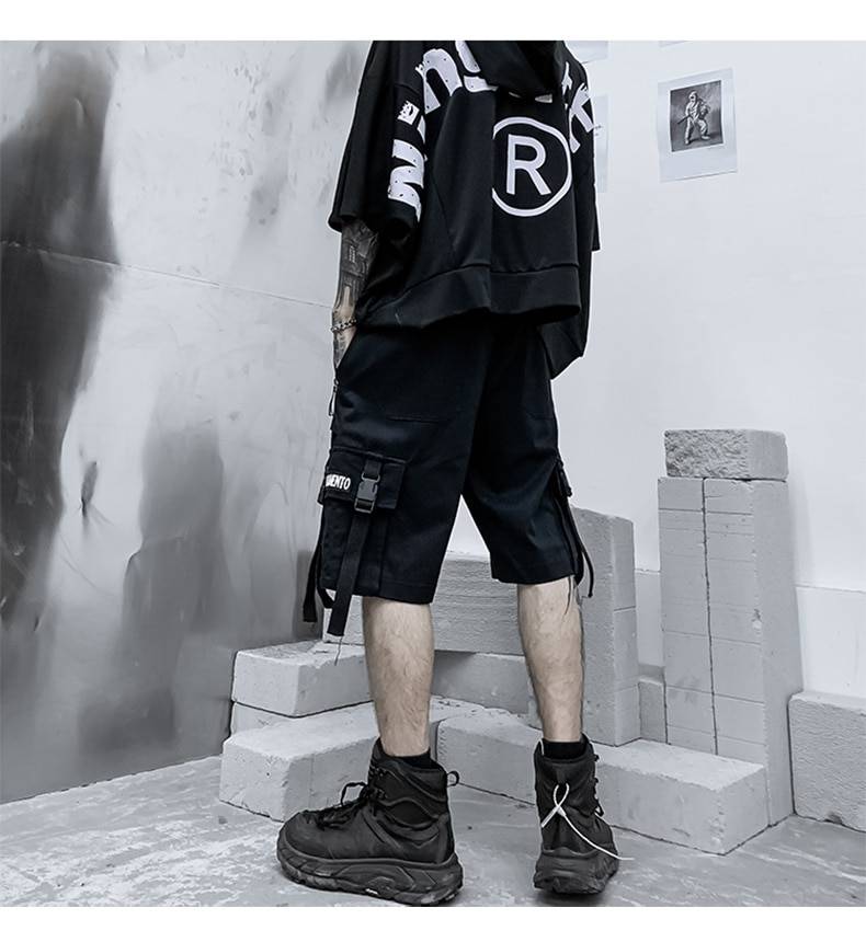 2021 Summer Shorts Cargo Pants Men Harajuku Fashion Streetwear Hip Hop Punk Male Trousers Ribbon Techwear Sport Military Clothes 