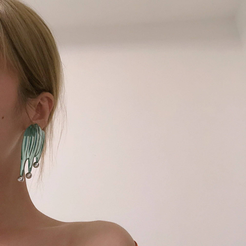 2k Futuristic Green Transparent Liquefied Earrings for Women Party Wedding Jewelry Accessories 2021 Summer Trend New Fashion 