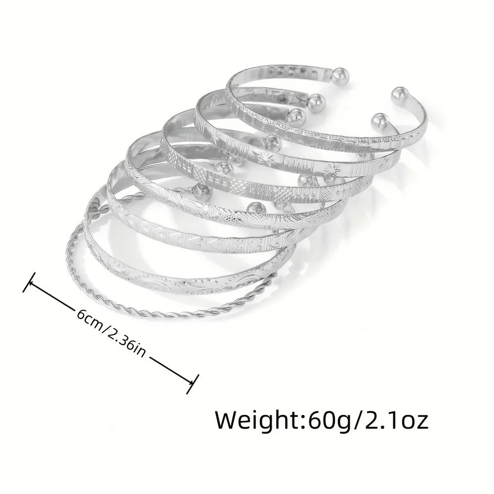 7Pcs Boho Engraved Open Cuff Bangle Set