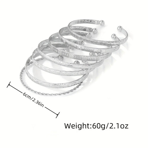 7Pcs Boho Engraved Open Cuff Bangle Set