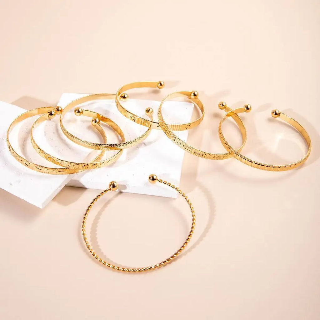 7Pcs Boho Engraved Open Cuff Bangle Set