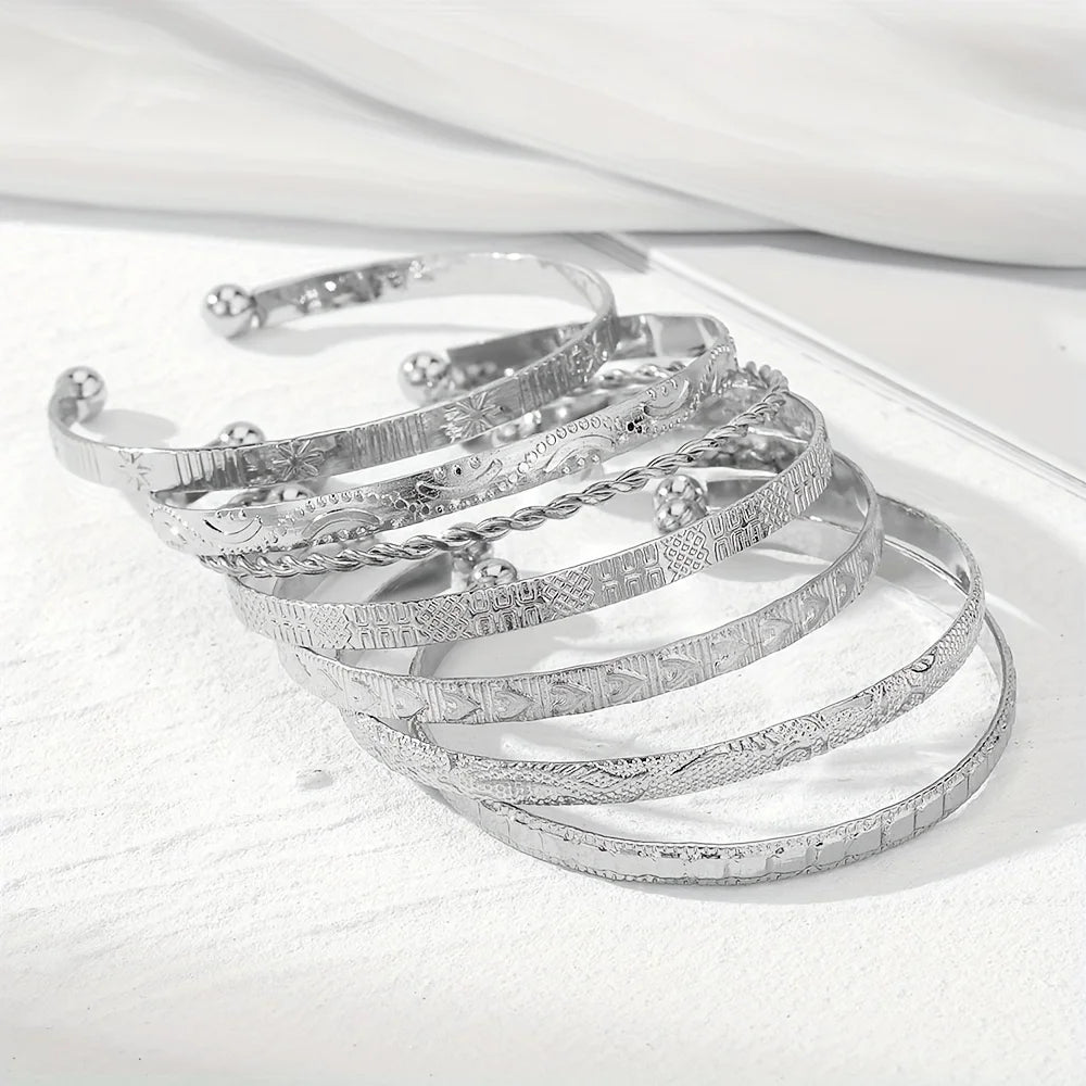 7Pcs Boho Engraved Open Cuff Bangle Set