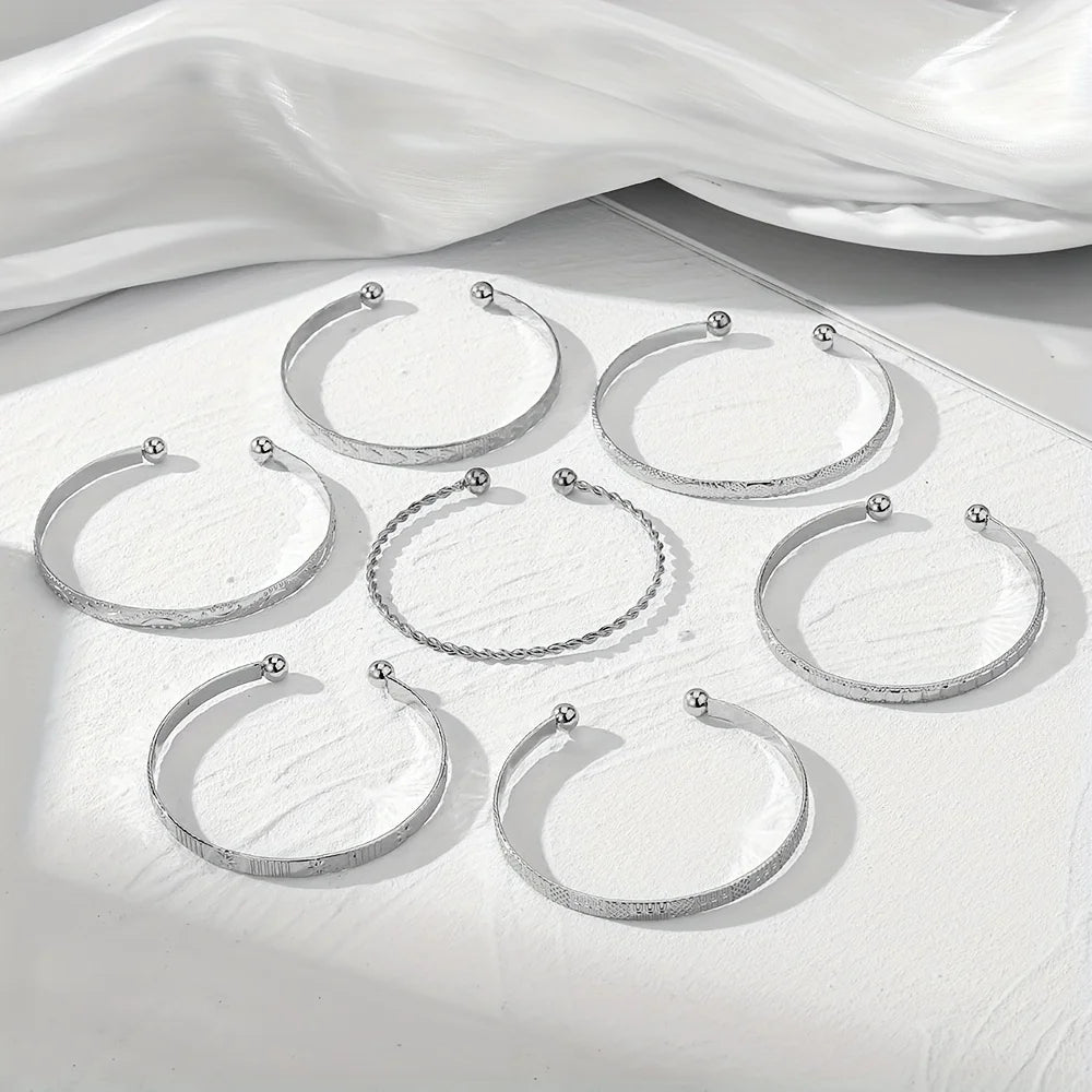 7Pcs Boho Engraved Open Cuff Bangle Set