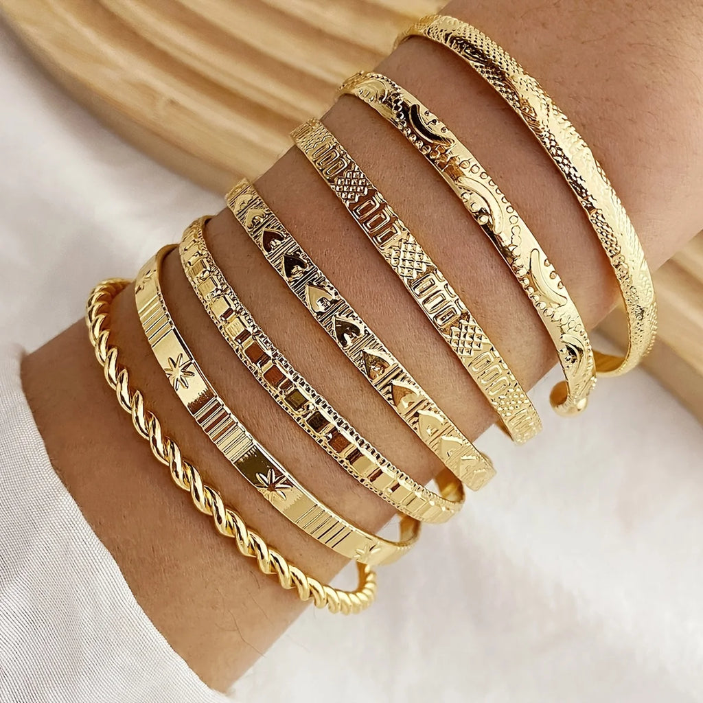 7Pcs Boho Engraved Open Cuff Bangle Set