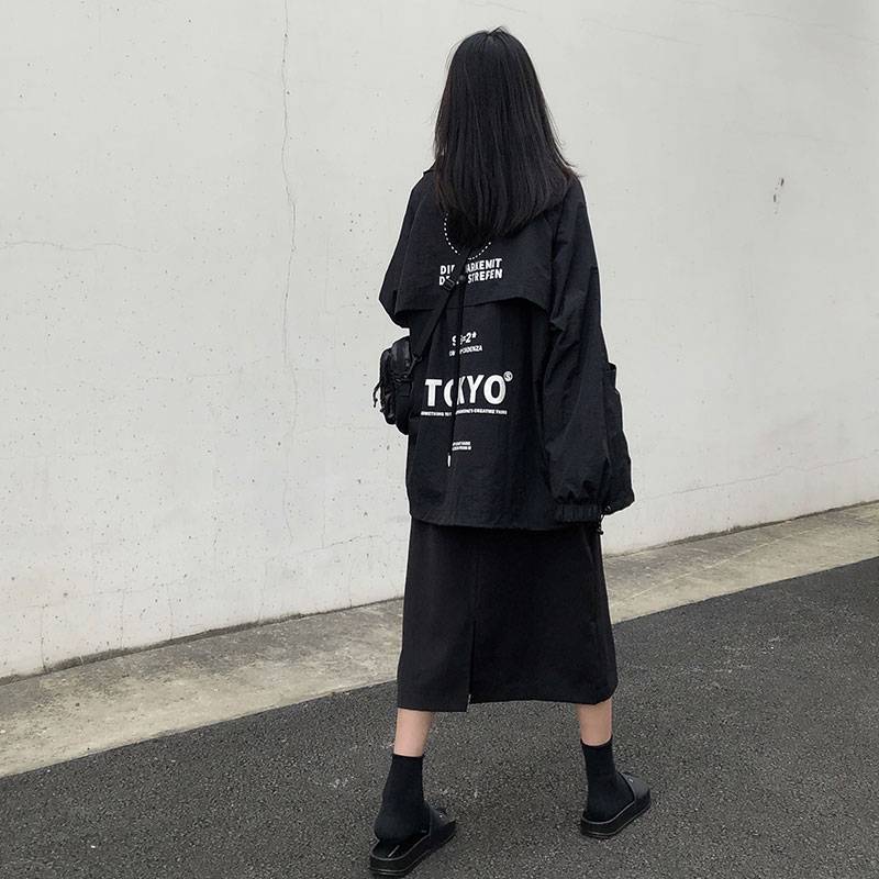 Autumn 2020 Korean clothing Loose Print and Patchwork Fashion College Jacket Work Clothes Long Sleeve Jacket Women 