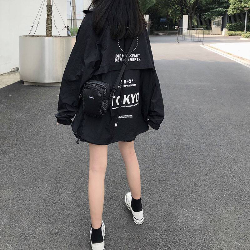 Autumn 2020 Korean clothing Loose Print and Patchwork Fashion College Jacket Work Clothes Long Sleeve Jacket Women 