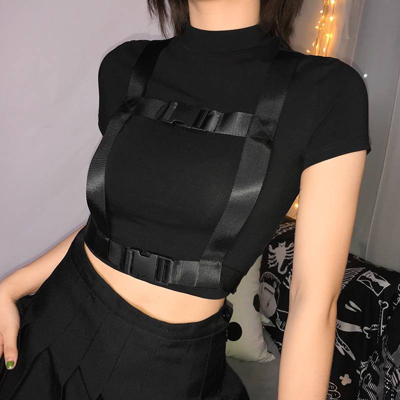 Black Harness Techwear Crop Top 
