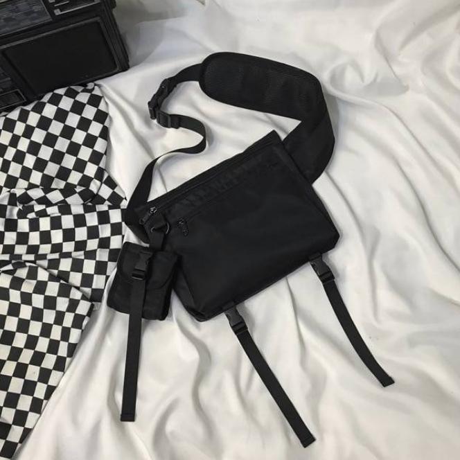 Black Tactical Straps Techwear Sling Bag 
