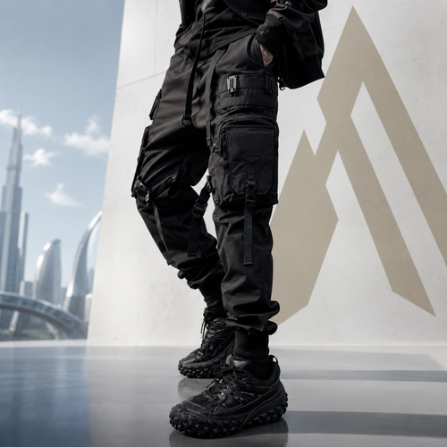 Černé techwear cargo kalhoty