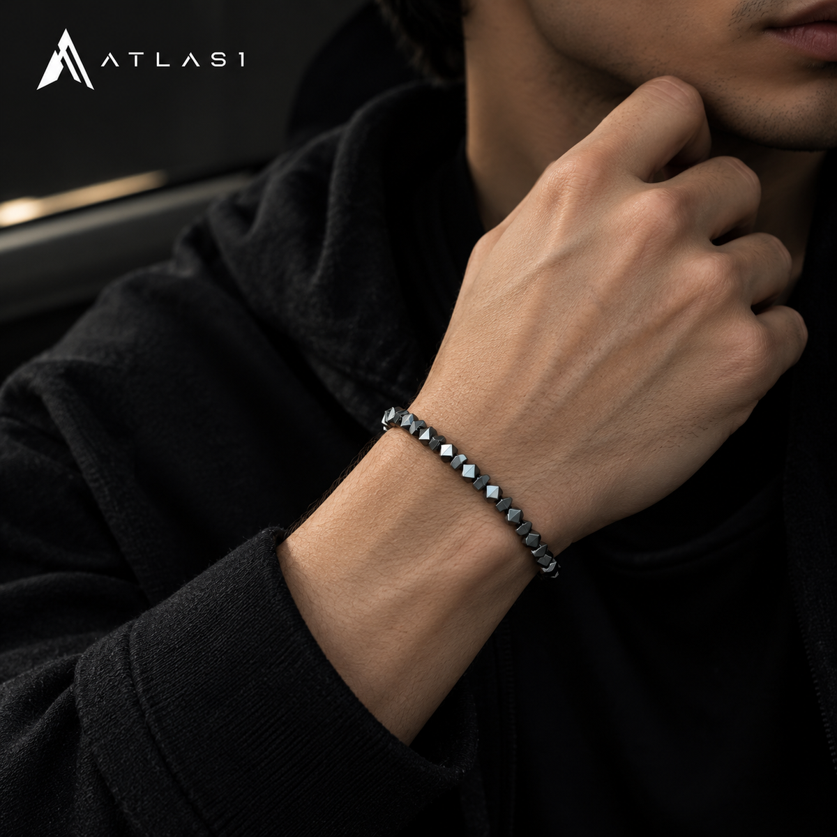 Black Triangle Bead Hematite Stretch Bracelet