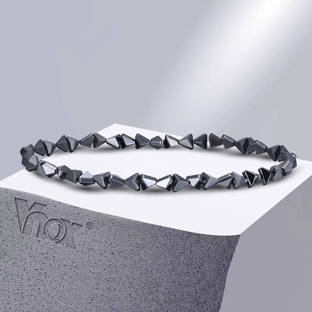 Black Triangle Bead Hematite Stretch Bracelet