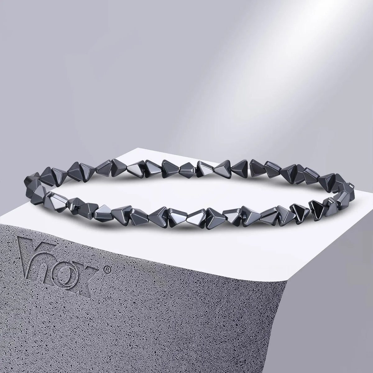 Black Triangle Bead Hematite Stretch Bracelet